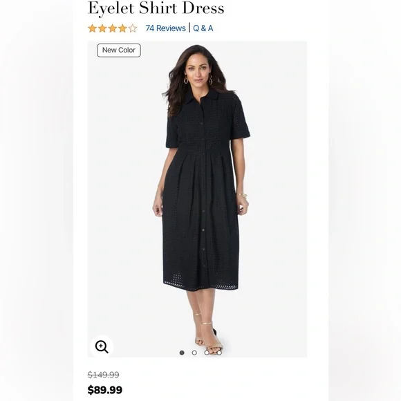 Jessica London Women's Plus Size Eyelet Shirt Dress - 22 W, Black